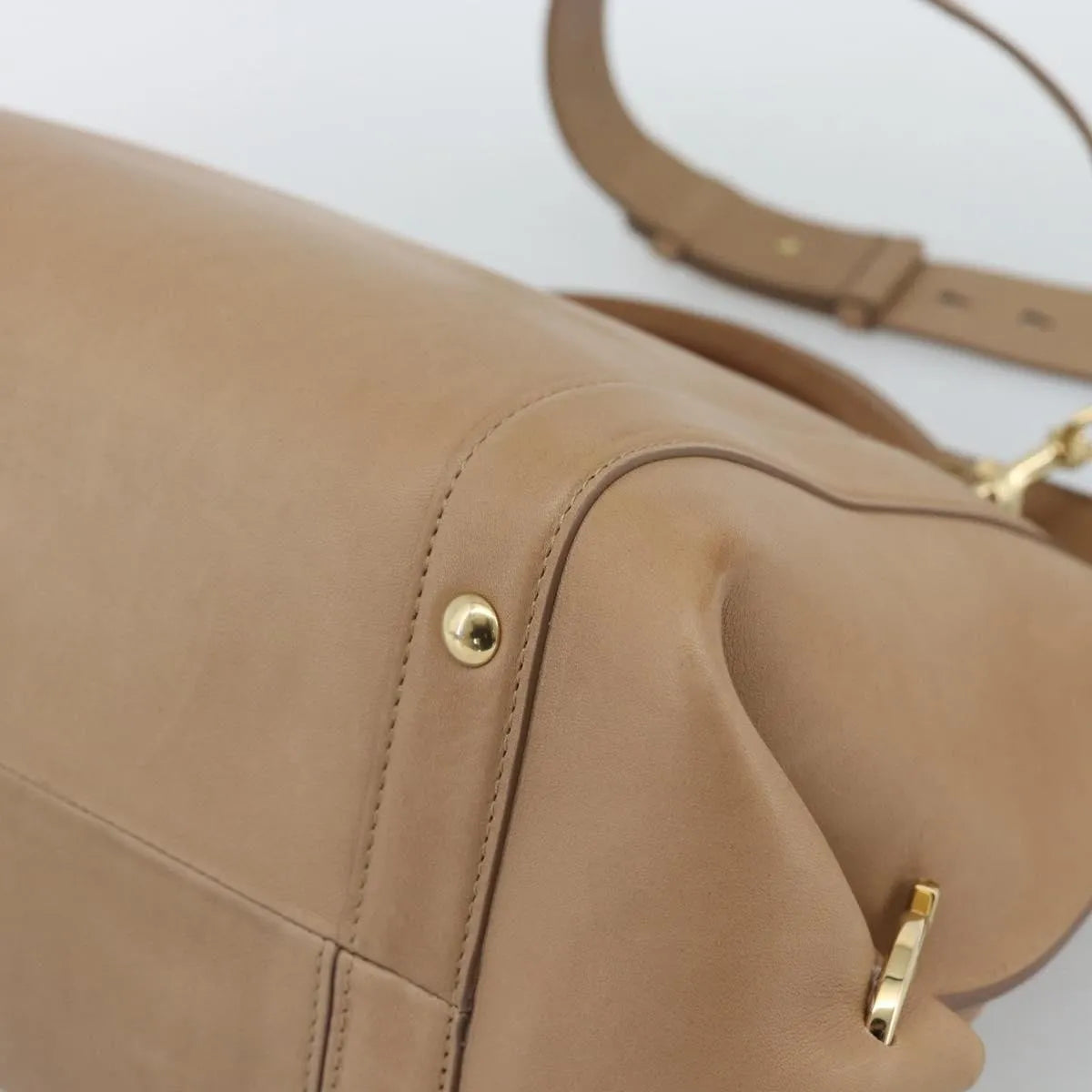 Salvatore Ferragamo Sofia Rainbow Saddle Leather Beige Leather Handbag (Pre-Owned)