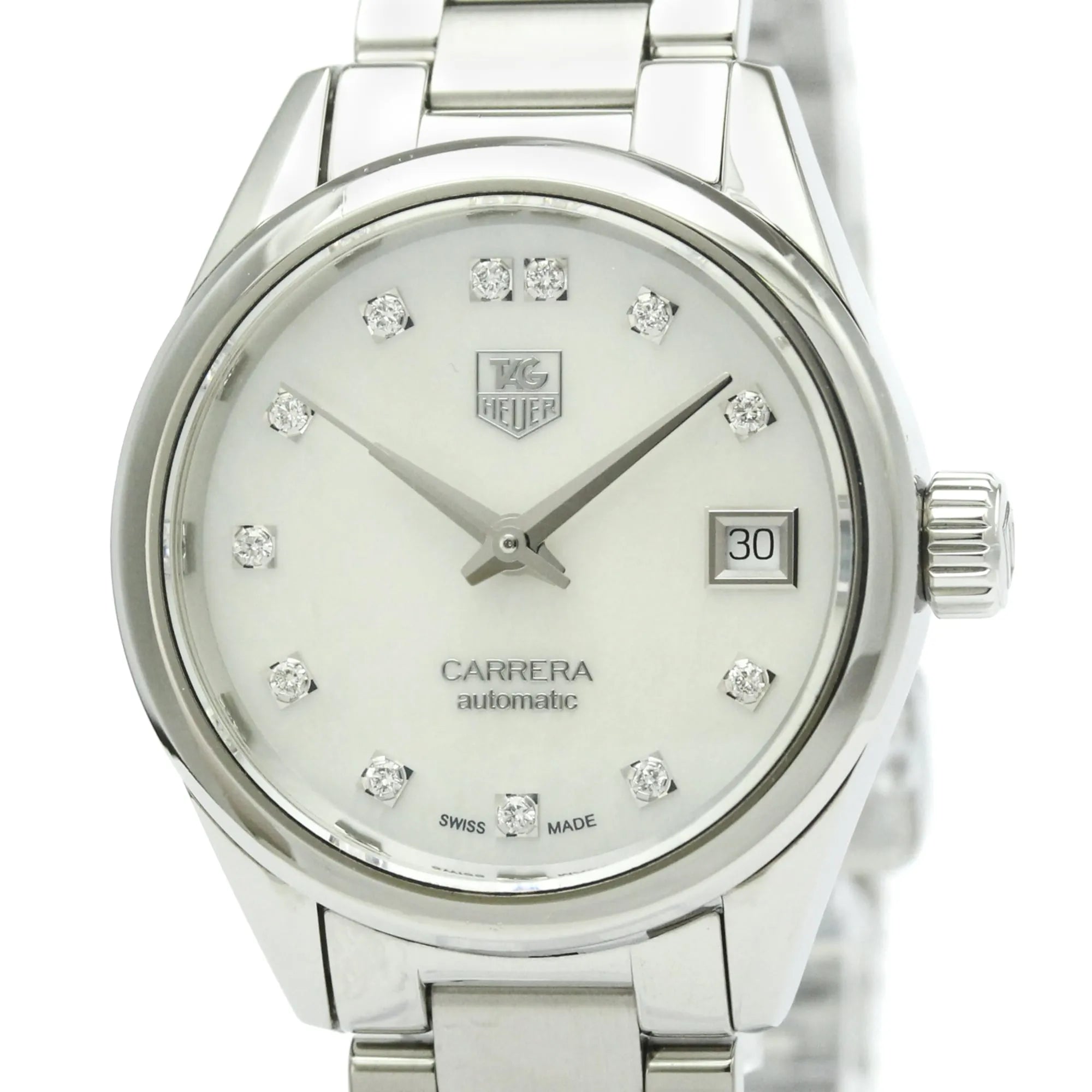 Tag Heuer Carrera Calibre 9 Automatic Stainless Steel With Mother Of Pearl And Diamond Markers Watch (Pre-Owned)
