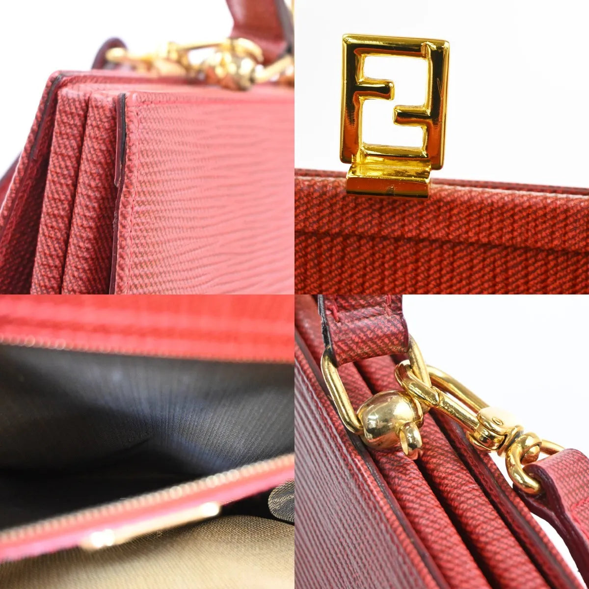 Fendi Vintage Top Handle Leather Red Leather Tote Bag Bag (Pre-Owned)