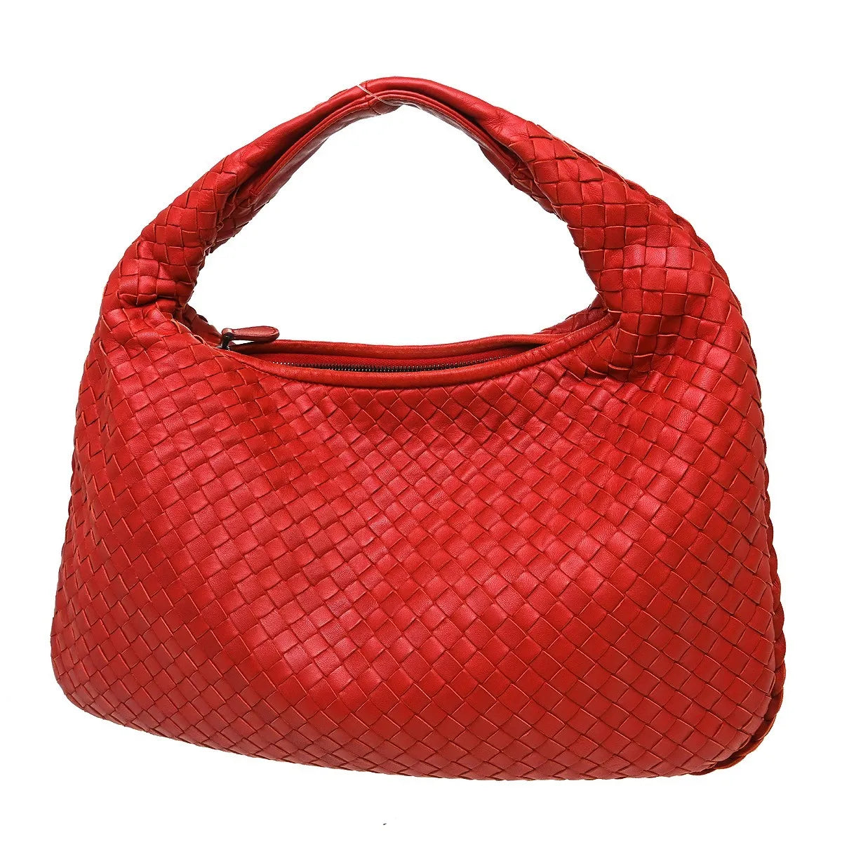 Bottega Veneta Veneta Hobo Intrecciato Nappa Red Leather Handbag (Pre-Owned)