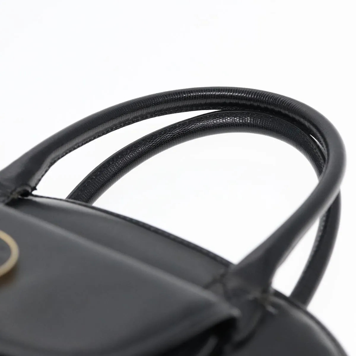 Celine Circle Logo Leather Black Leather Handbag (Pre-Owned)