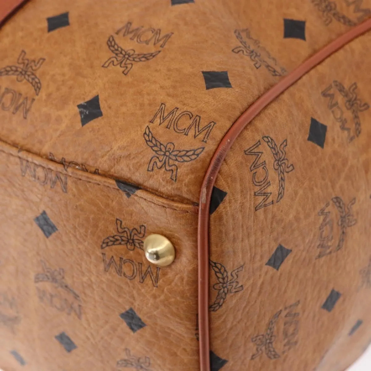 MCM Vicetos Logogram Boston Brown Leather Travel Bag Bag (Pre-Owned)