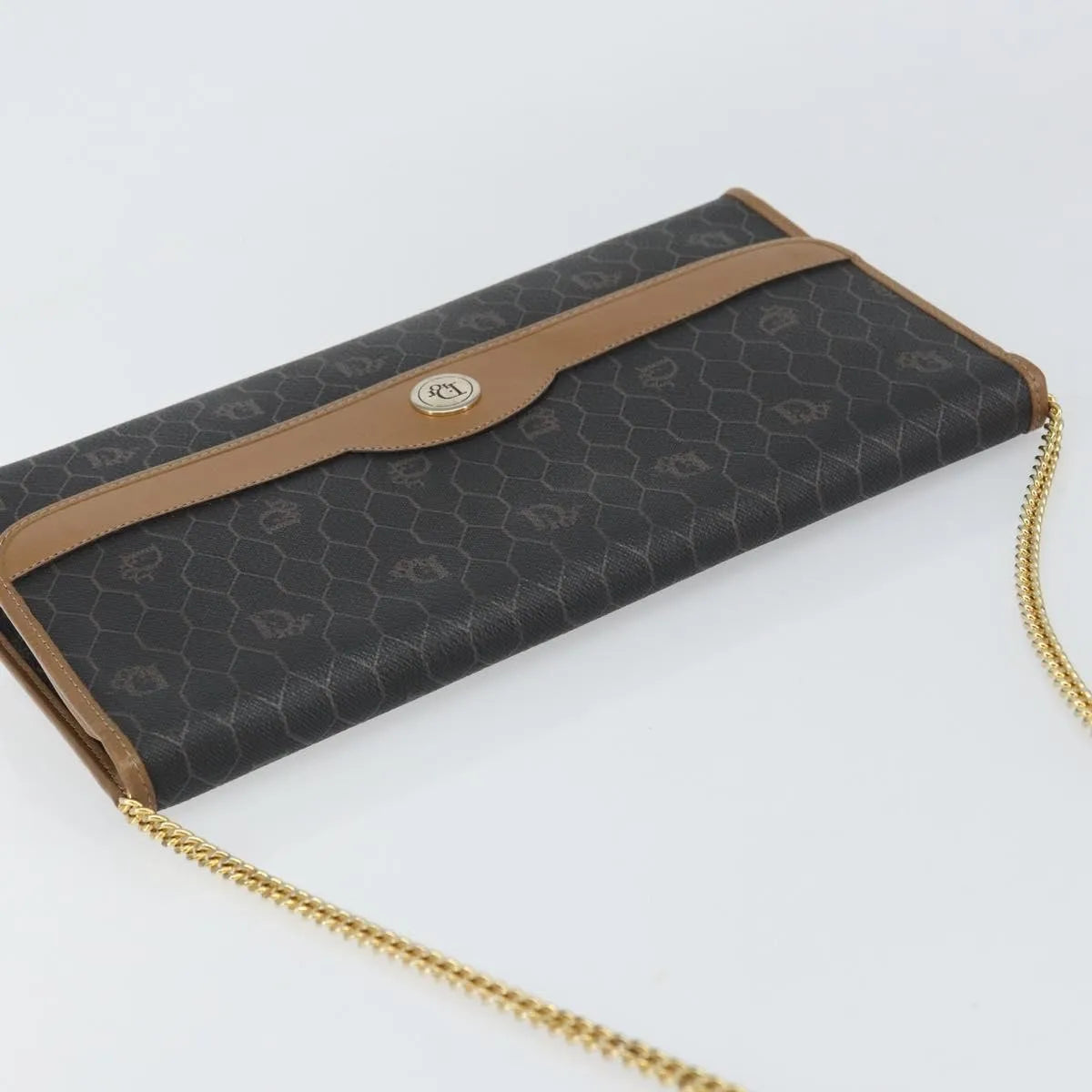 Christian Dior Vintage Honeycomb Chain Canvas Black Canvas Shoulder Bag Bag (Pre-Owned)