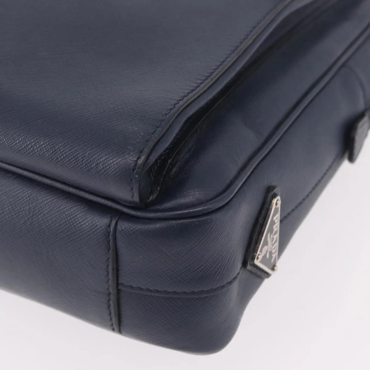 Prada Briefcase Leather Blue Leather Briefcase Bag (Pre-Owned)