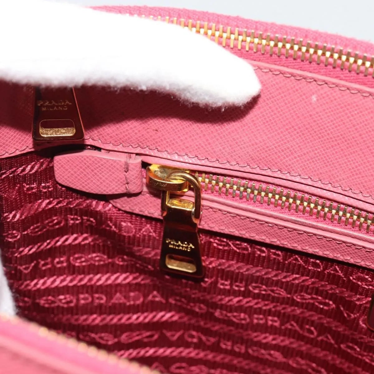 Prada Galleria Double Zip Tote Saffiano Leather Pink Leather Handbag (Pre-Owned)