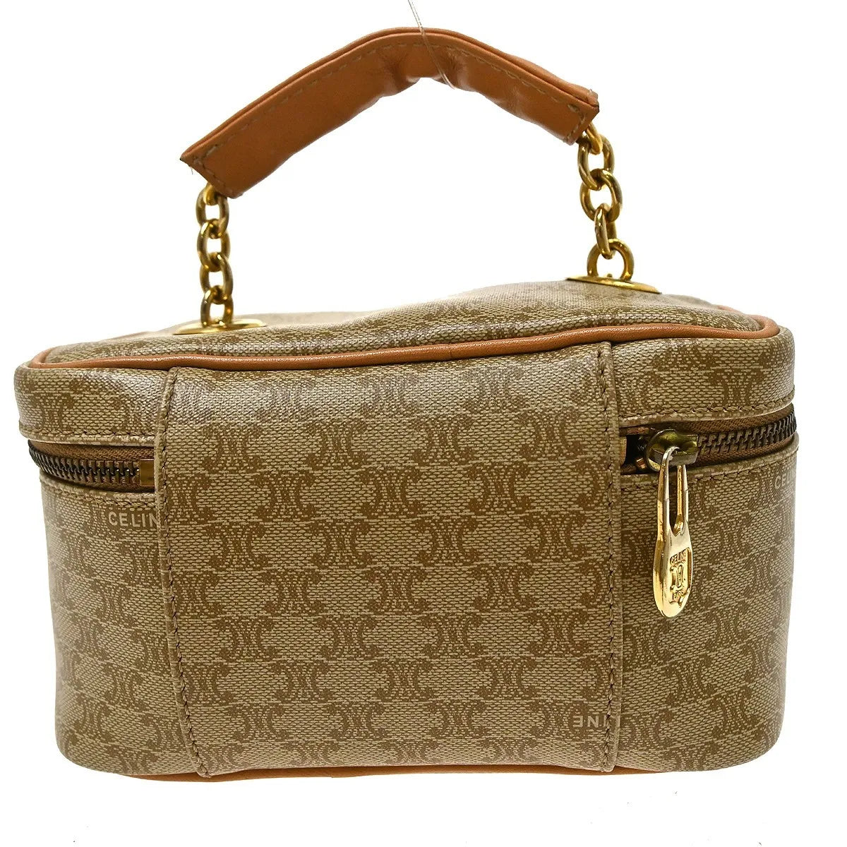 Celine Top Handle Vanity Box Leather Beige Pvc Handbag (Pre-Owned)