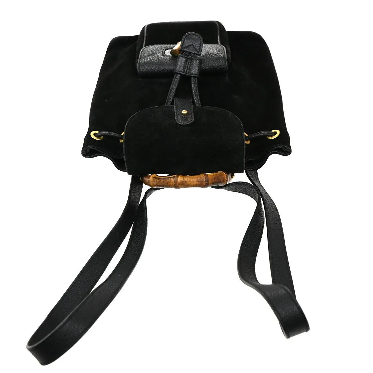 Gucci Vintage Bamboo Suede Black Suede Backpack Bag (Pre-Owned)