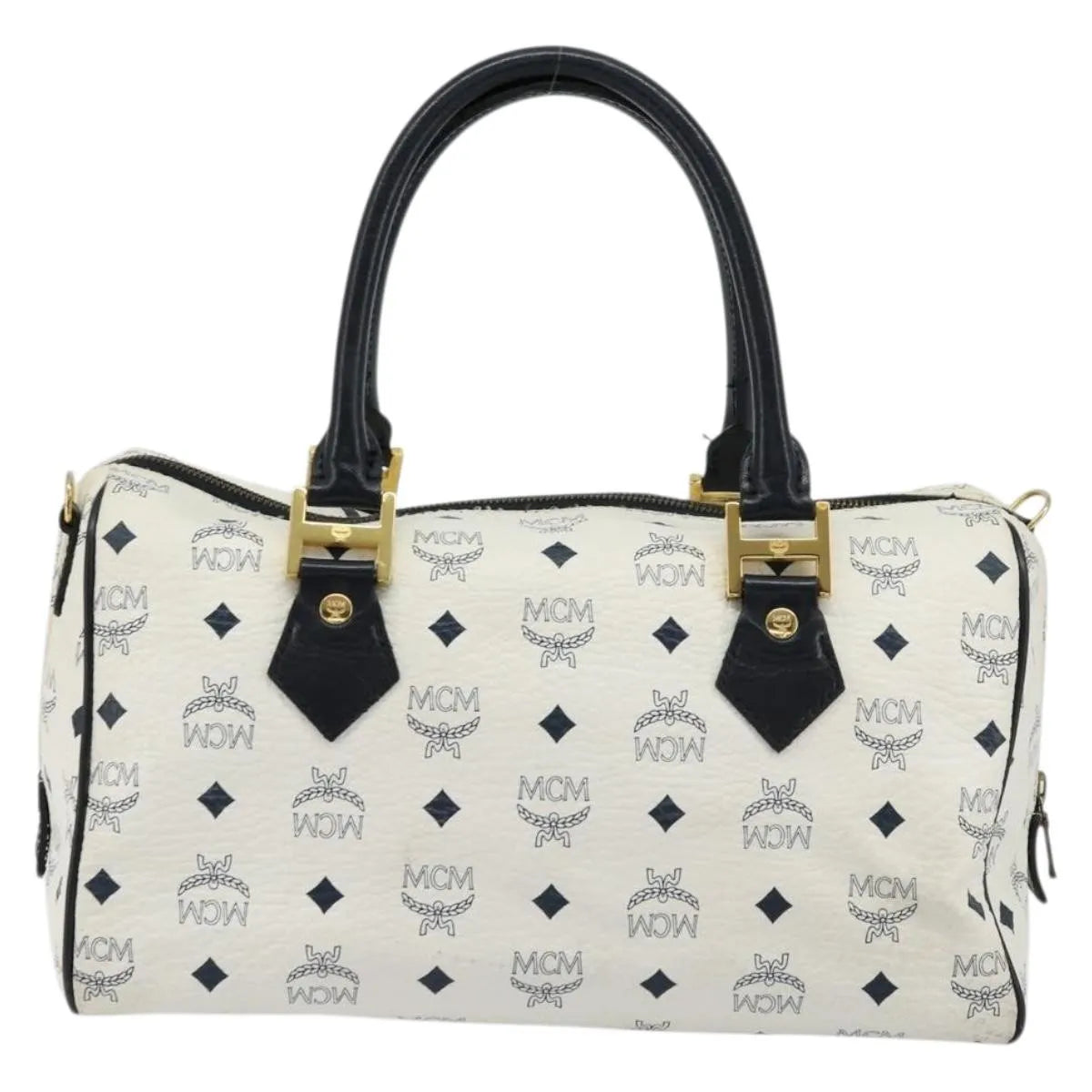 MCM Visetos Logogramme Leather White Leather Handbag (Pre-Owned)