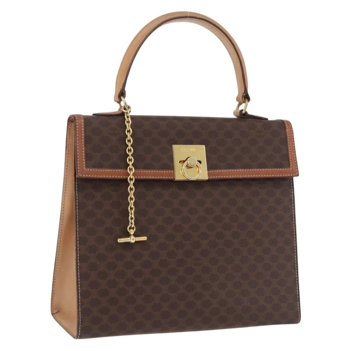 Celine Vintage Macadam Canvas And Leather Brown Canvas Handbag (Pre-Owned)