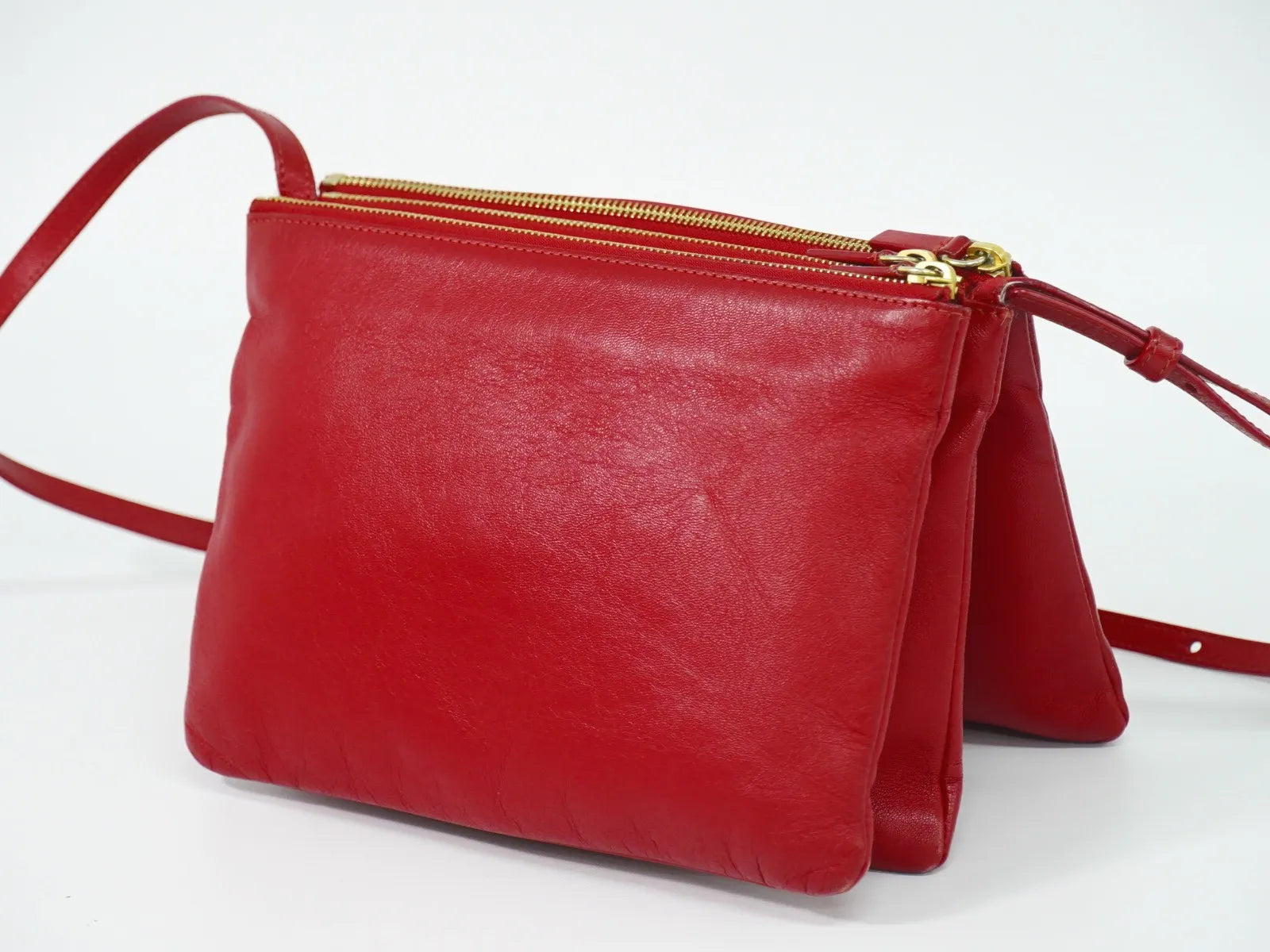Celine Trio Leather Red Leather Shoulder Bag Bag (Pre-Owned)