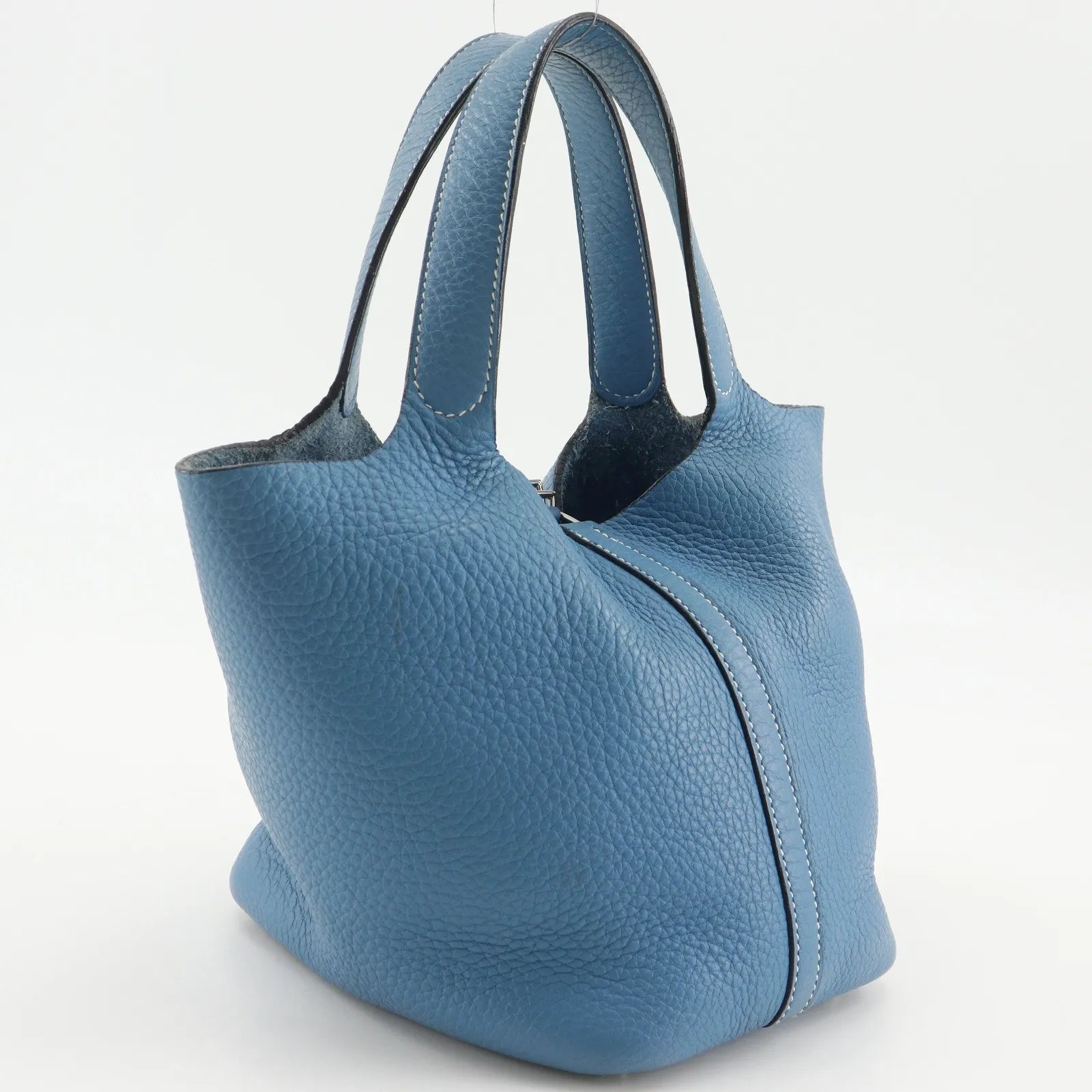 Hermes Picotin Lock Clemence Blue Leather Handbag (Pre-Owned)