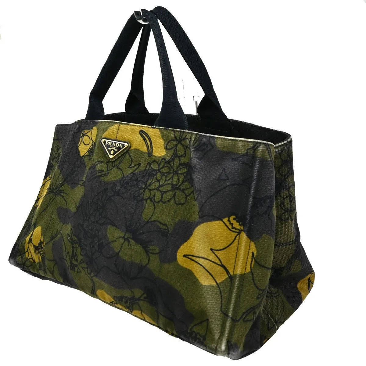 Prada Canapa Tote Printed Canvas Green Canvas Tote Bag Bag (Pre-Owned)