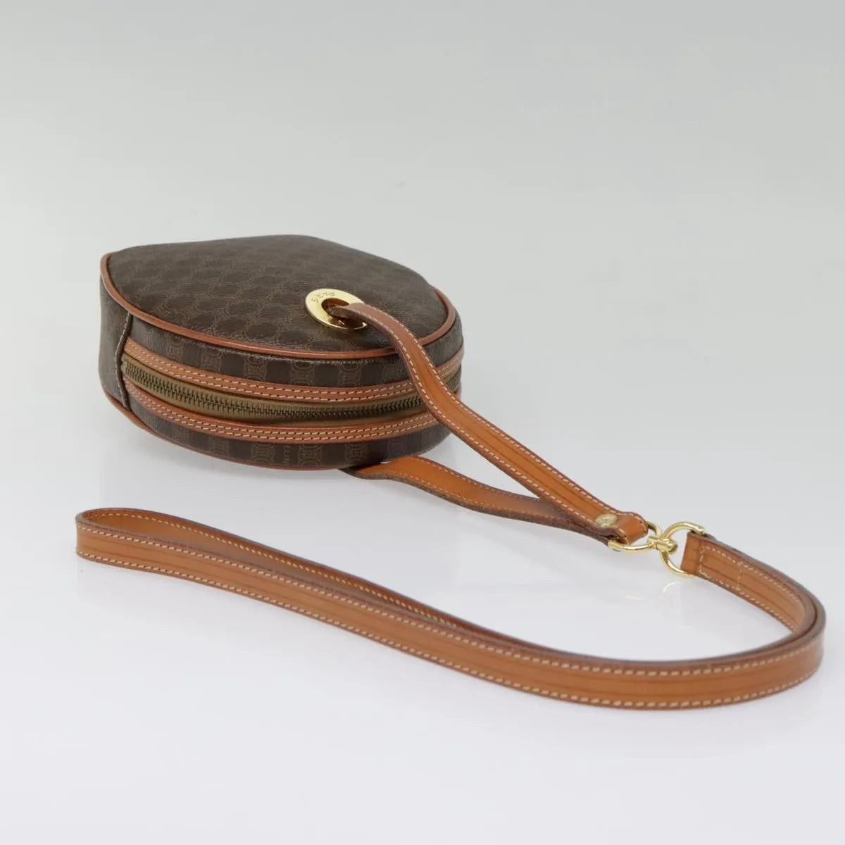 Celine Vintage Macadam Circle Logo Canvas And Leather Brown Canvas Shoulder Bag Bag (Pre-Owned)