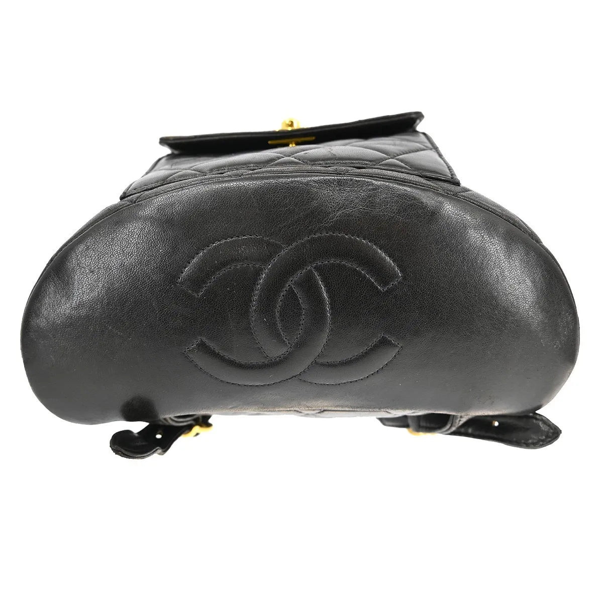Chanel Vintage Cc Pocket Quilted Lambskin Black Leather Backpack Bag (Pre-Owned)