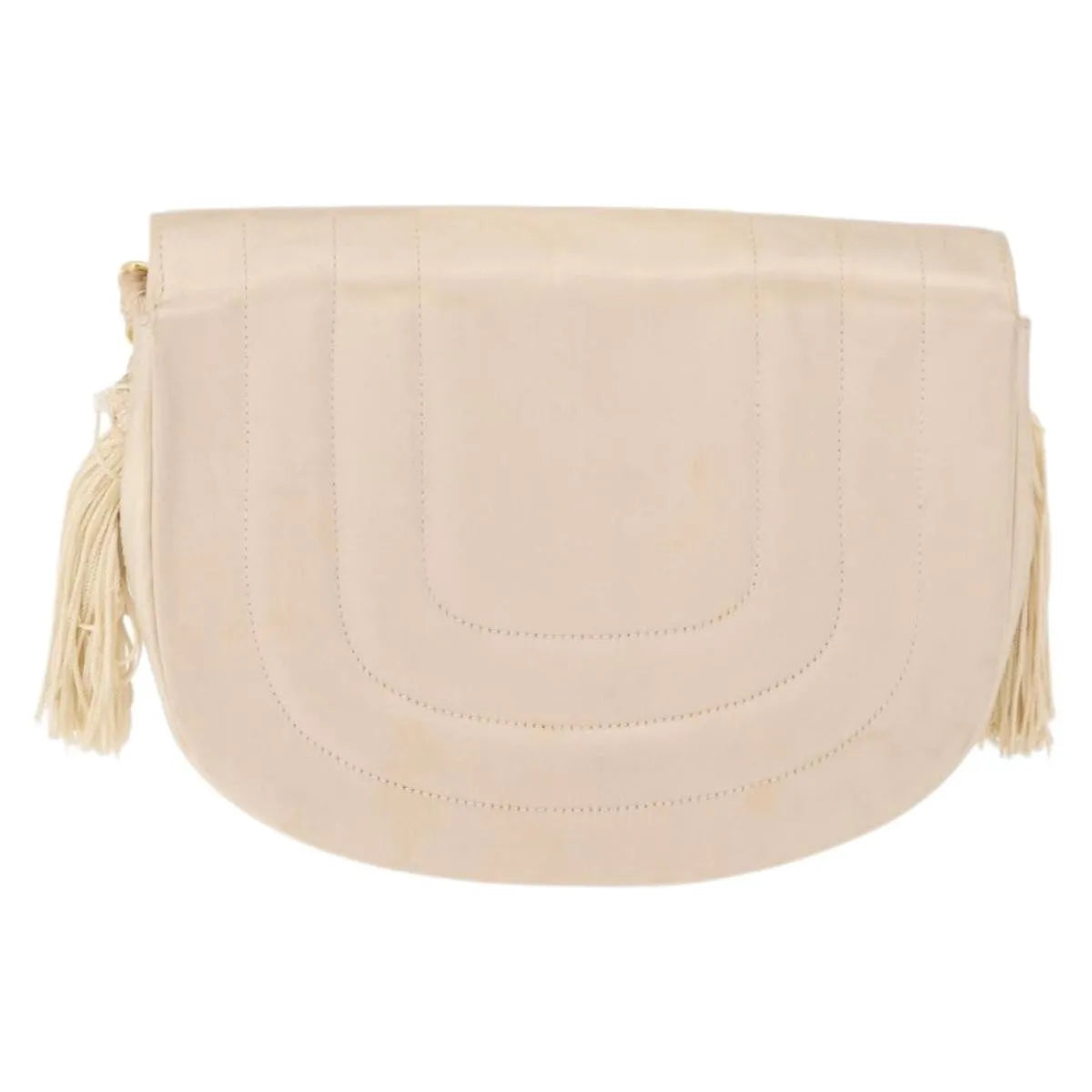 Chanel Vintage Round Flap Satin Beige Satin Shoulder Bag Bag (Pre-Owned)