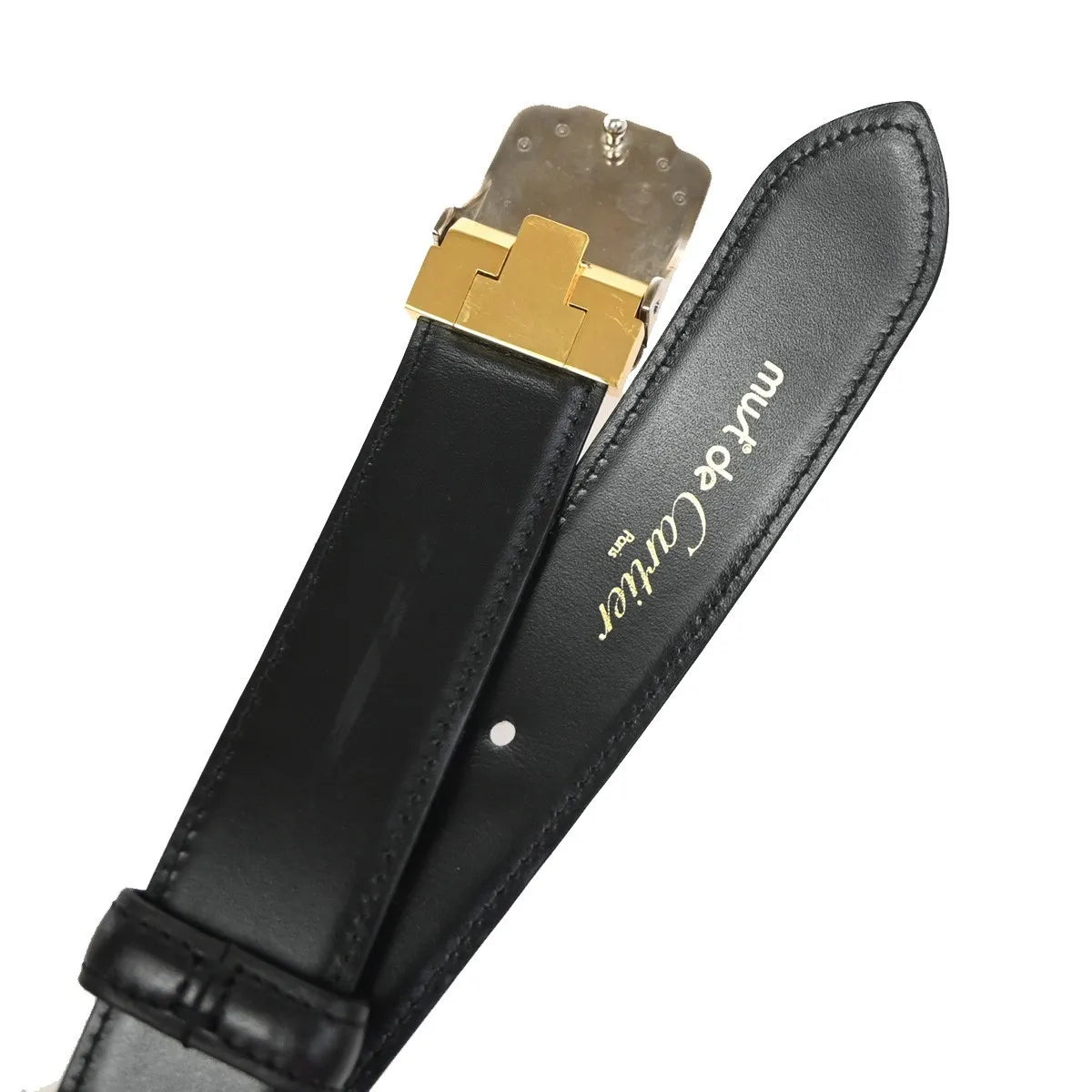 Cartier Santos Plaque Reversible Belt Leather Black Leather Belts Accessory (Pre-Owned)