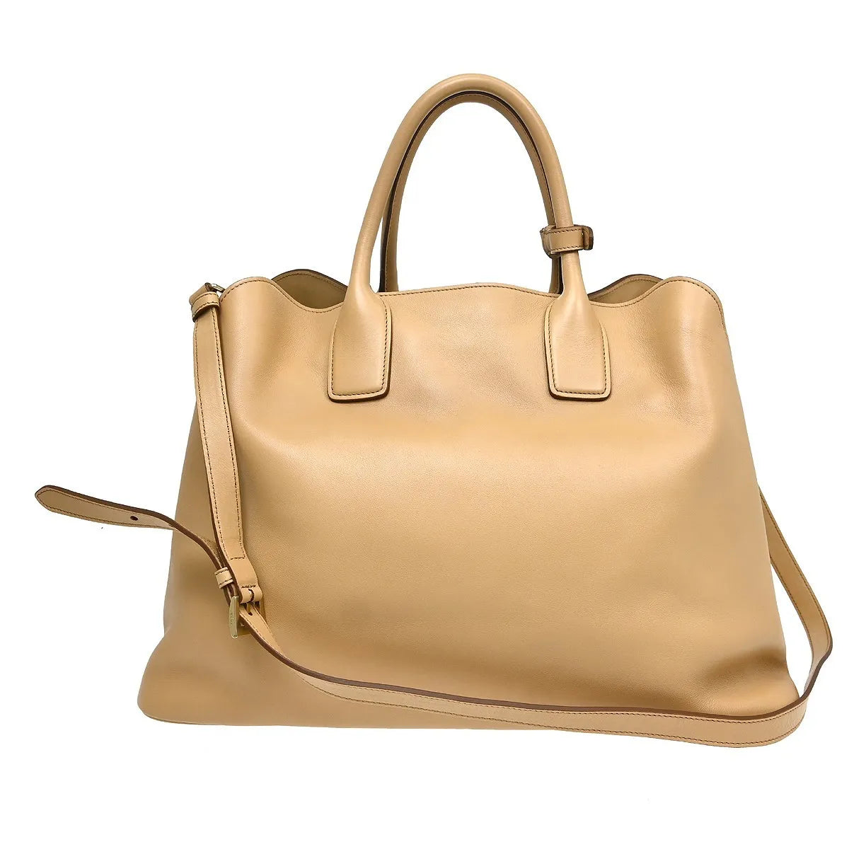 Prada Shopping Tote Cervo Leather Beige Leather Handbag (Pre-Owned)