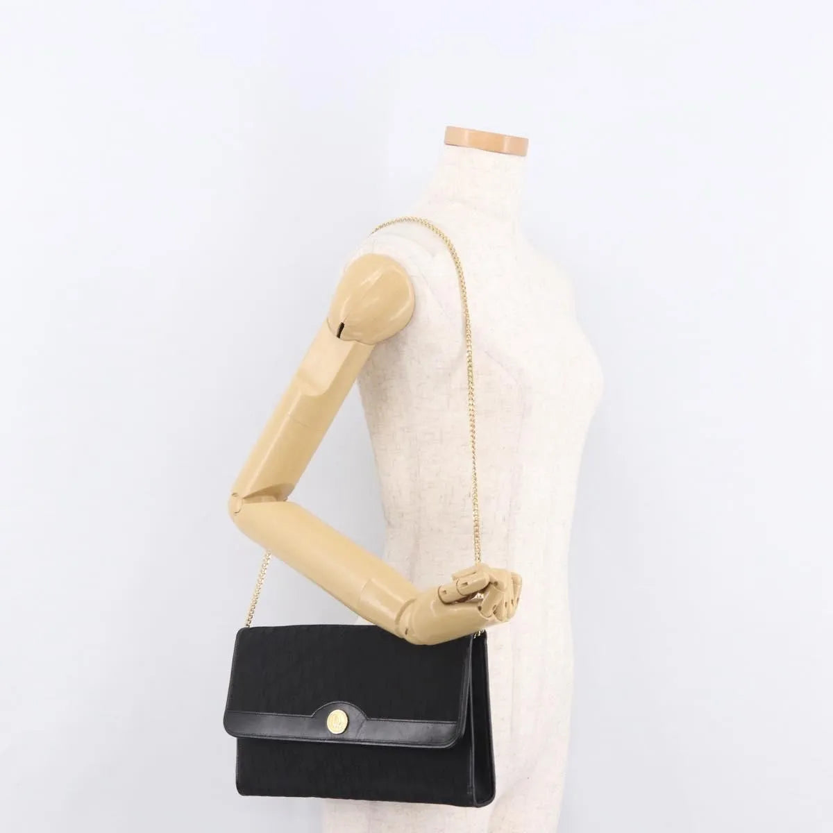 Christian Dior Vintage Honeycomb Chain Canvas Black Canvas Shoulder Bag Bag (Pre-Owned)