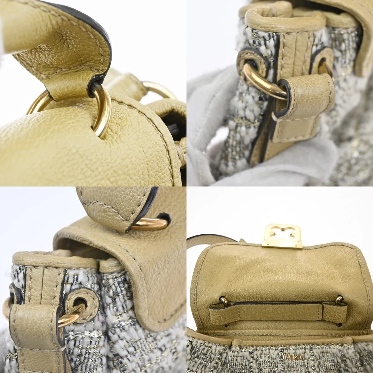 Chloe Elsie Tweed Leather Beige Tweed Shoulder Bag Bag (Pre-Owned)