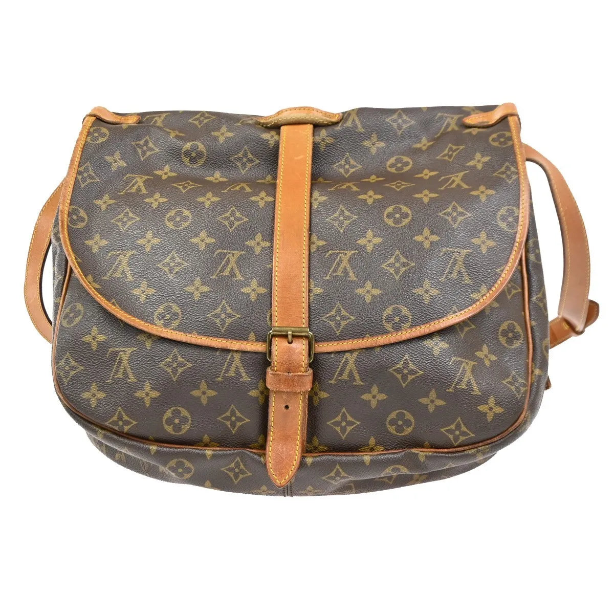 Louis Vuitton Saumur Monogram Canvas Brown Leather Shoulder Bag Bag (Pre-Owned)