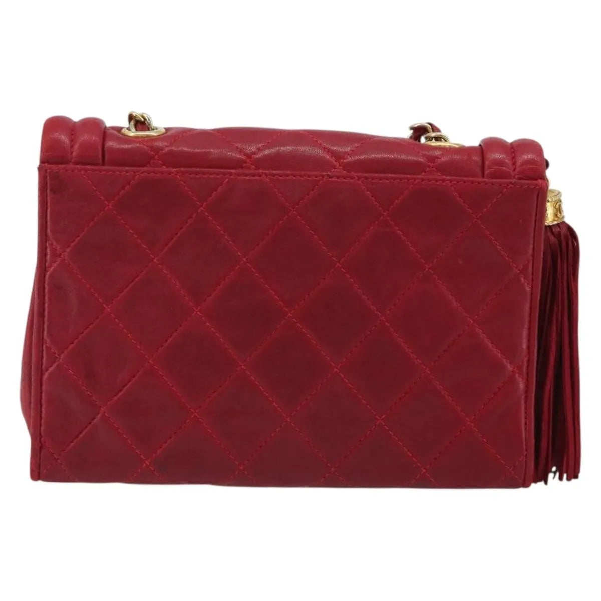 Chanel Vintage Tassel Flap Quilted Lambskin Red Leather Shoulder Bag Bag (Pre-Owned)