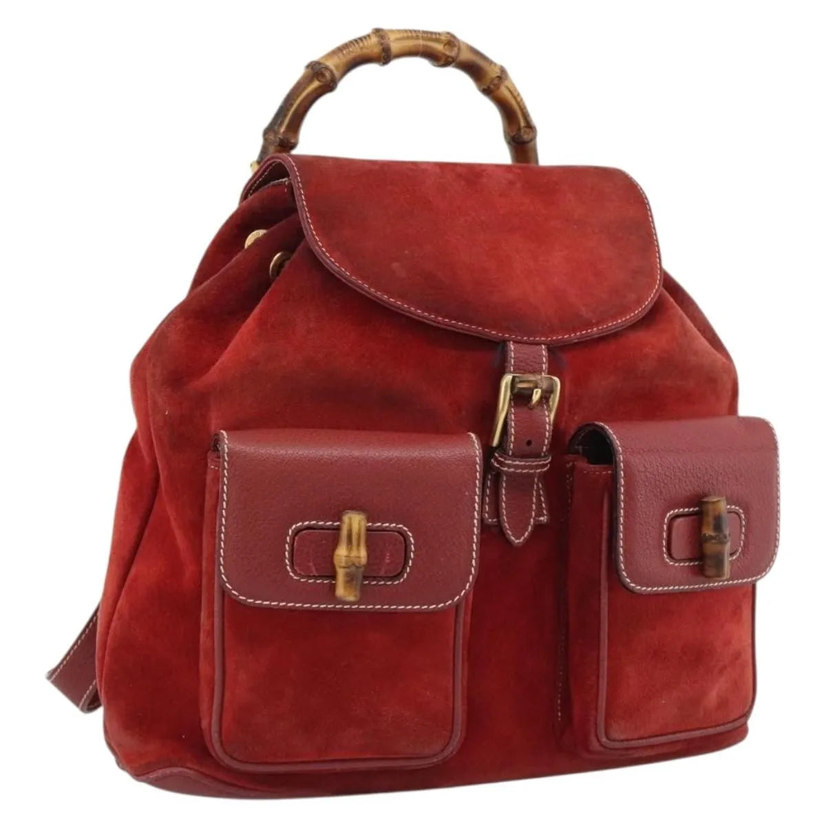 Gucci Vintage Bamboo Suede Red Suede Backpack Bag (Pre-Owned)
