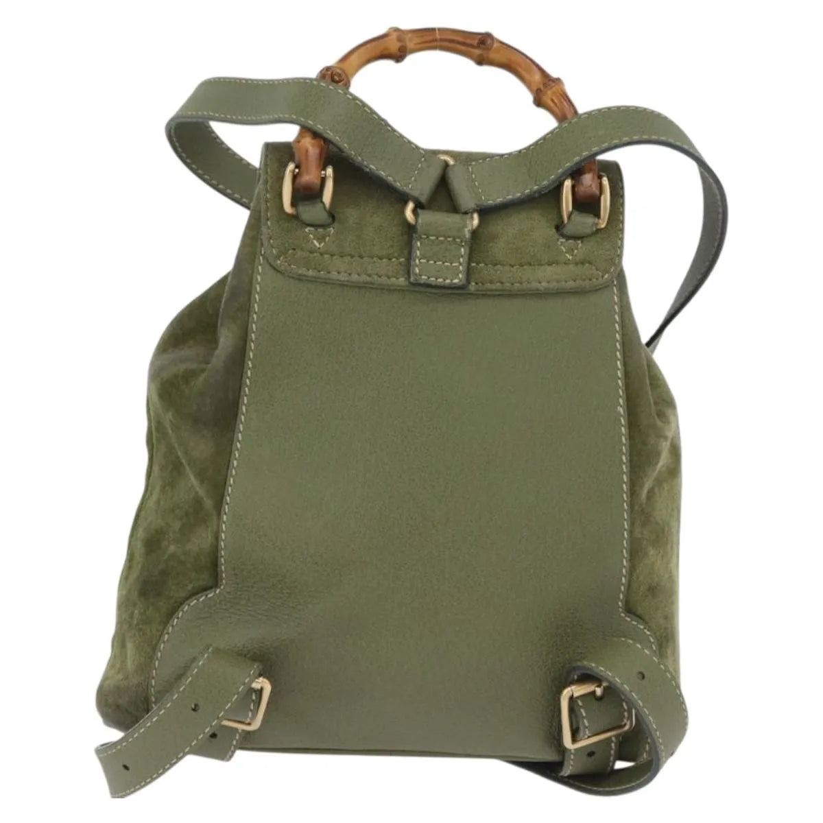 Gucci Gucci Bamboo Daim Khaki Leather Backpack Bag (Pre-Owned)