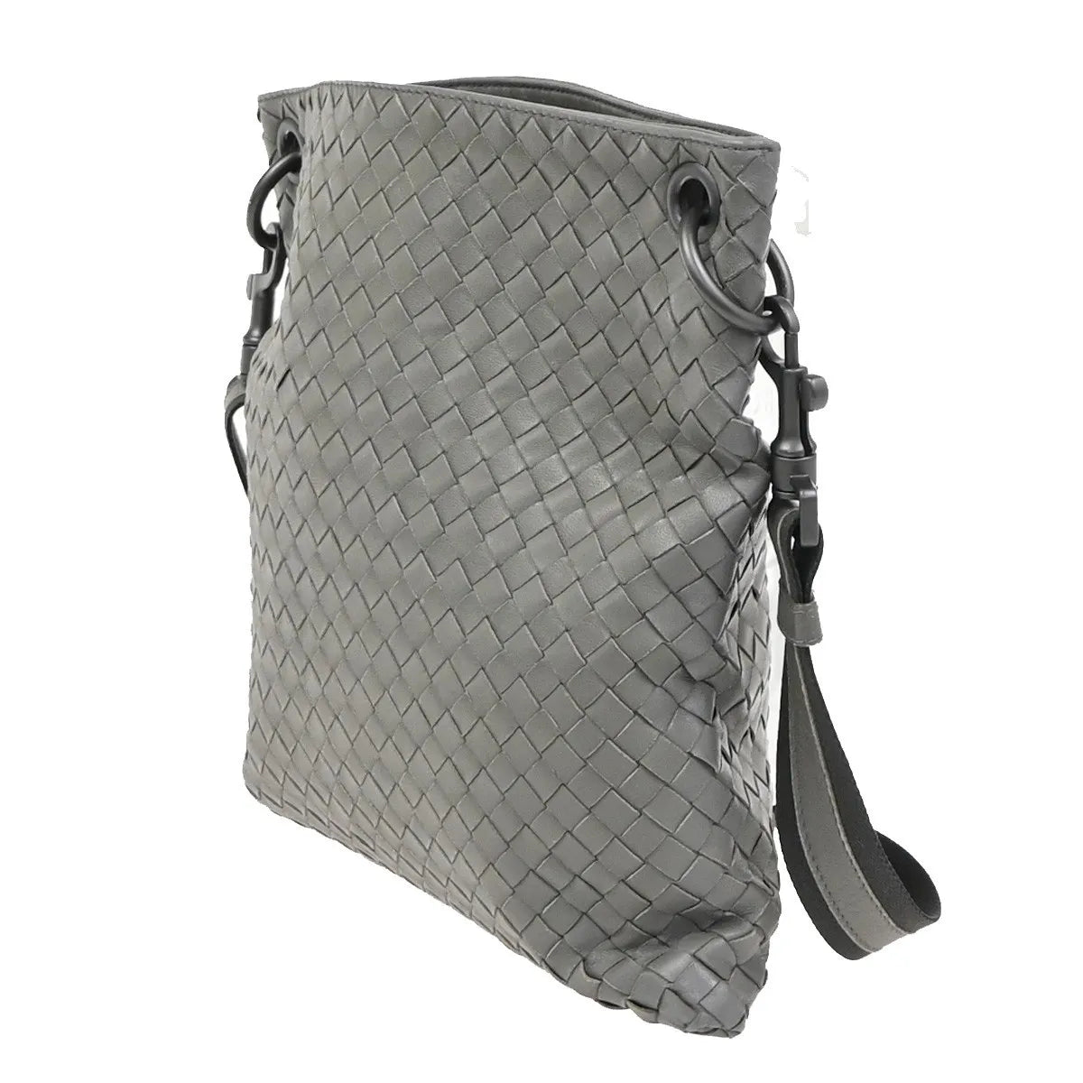 Bottega Veneta Flat Messenger Intrecciato Nappa Gray Leather Shoulder Bag Bag (Pre-Owned)