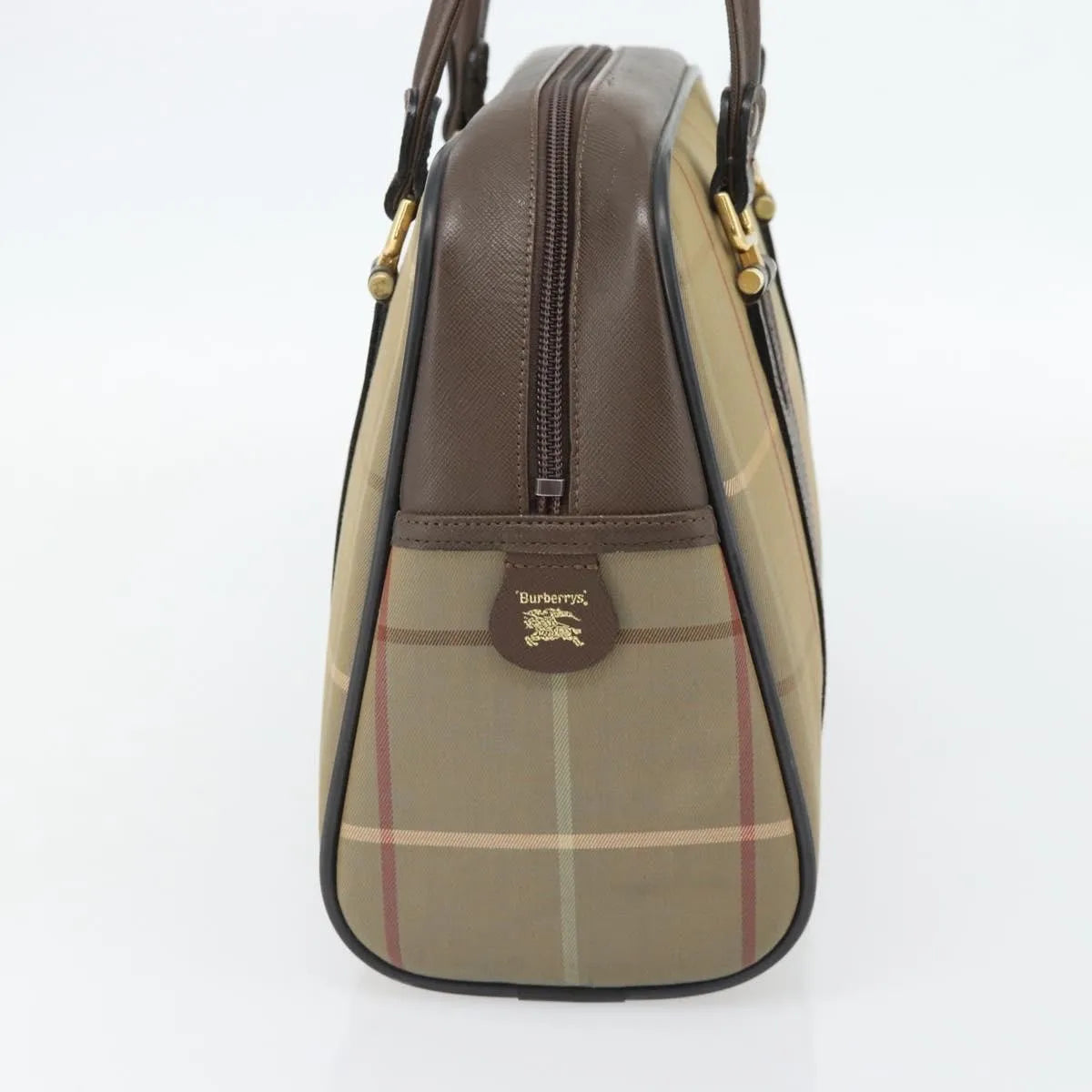 Burberry Nova Check Boston Canvas Beige Canvas Handbag (Pre-Owned)