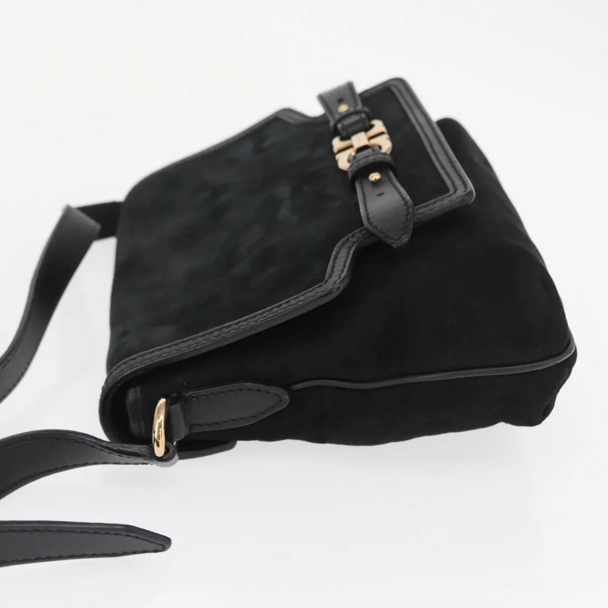 Salvatore Ferragamo Gancini Suede Black Suede Shoulder Bag Bag (Pre-Owned)