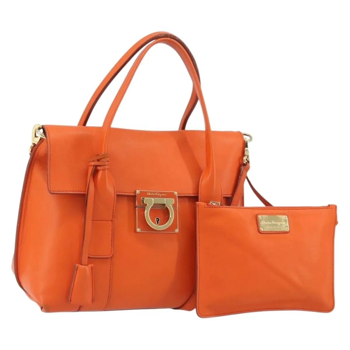 Salvatore Ferragamo Sookie Satchel Leather Orange Leather Handbag (Pre-Owned)