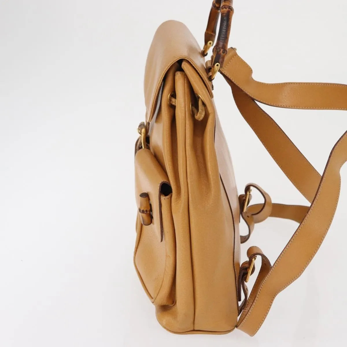 Gucci Vintage Bamboo Leather Brown Leather Backpack Bag (Pre-Owned)