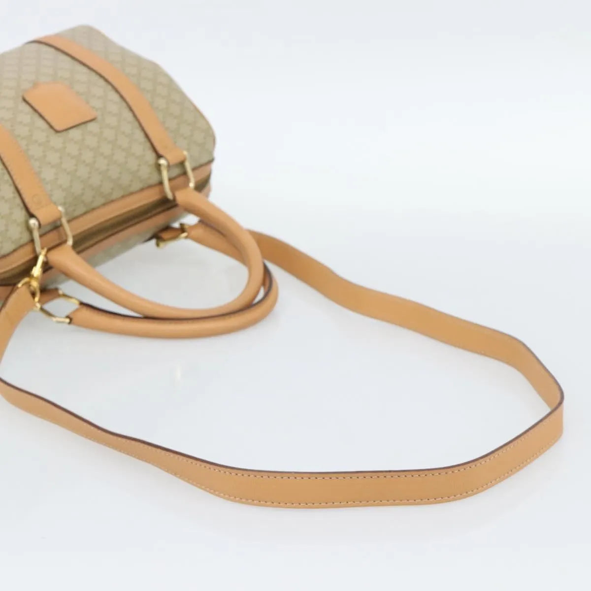 Celine Vintage Macadam Boston Canvas Beige Canvas Handbag (Pre-Owned)