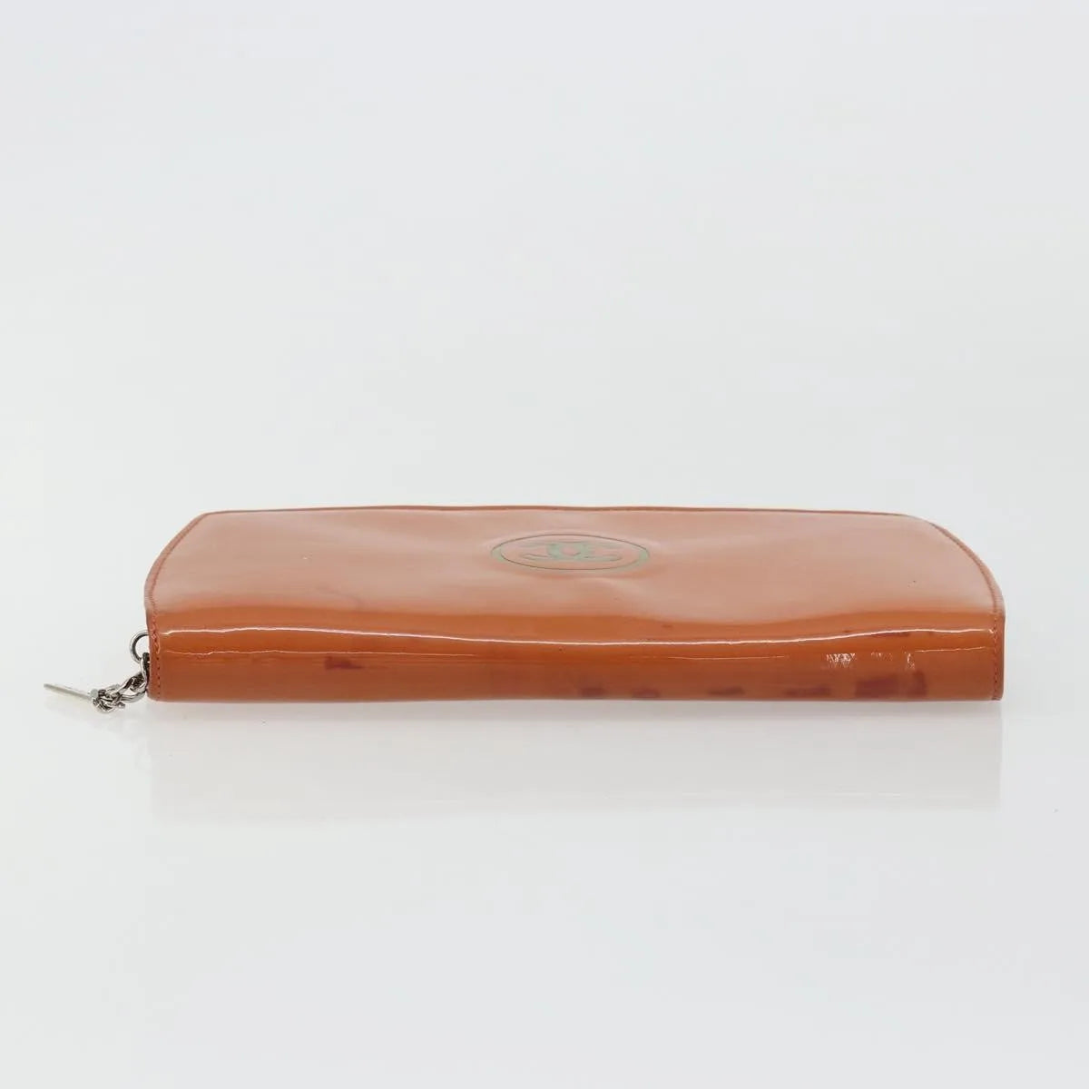 Chanel Cc Logo Zip Around Patent Orange Patent_Leather Wallets Accessory (Pre-Owned)