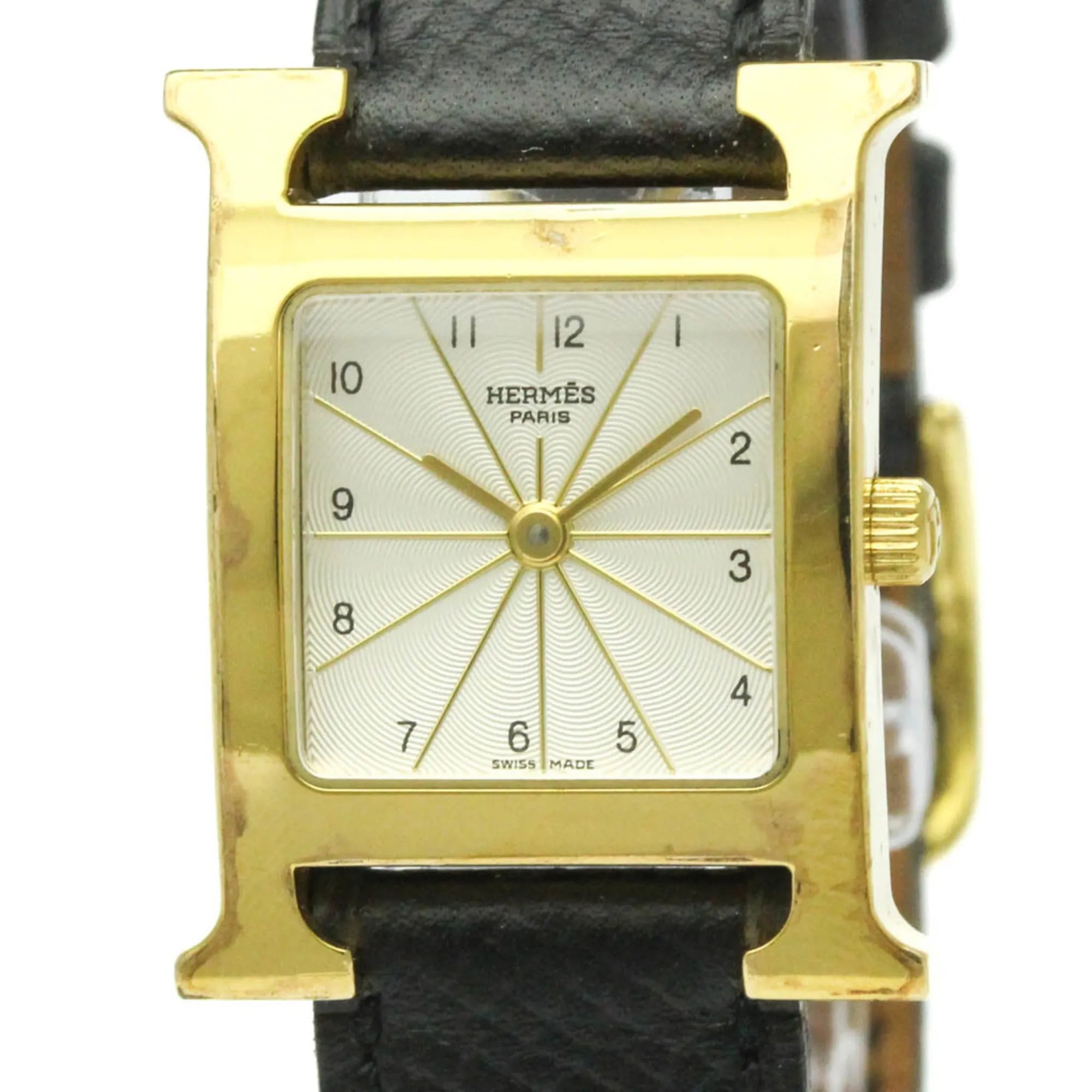 Hermes Heure H Quartz Plated Metal And Leather Watch (Pre-Owned)