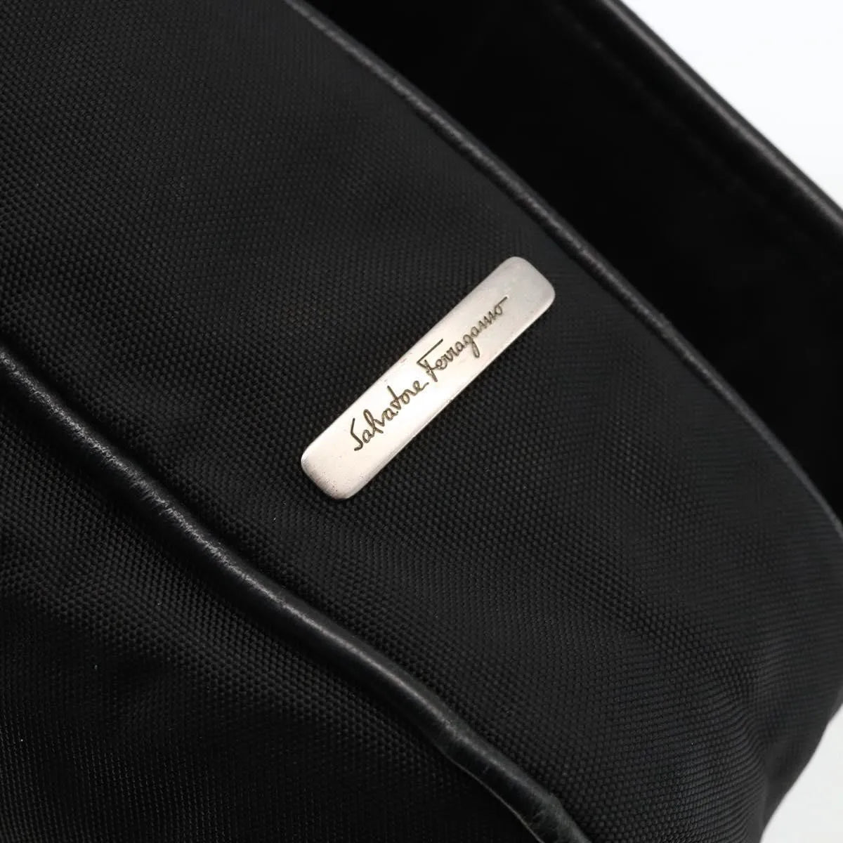 Salvatore Ferragamo Vintage Leather Black Nylon Shoulder Bag Bag (Pre-Owned)