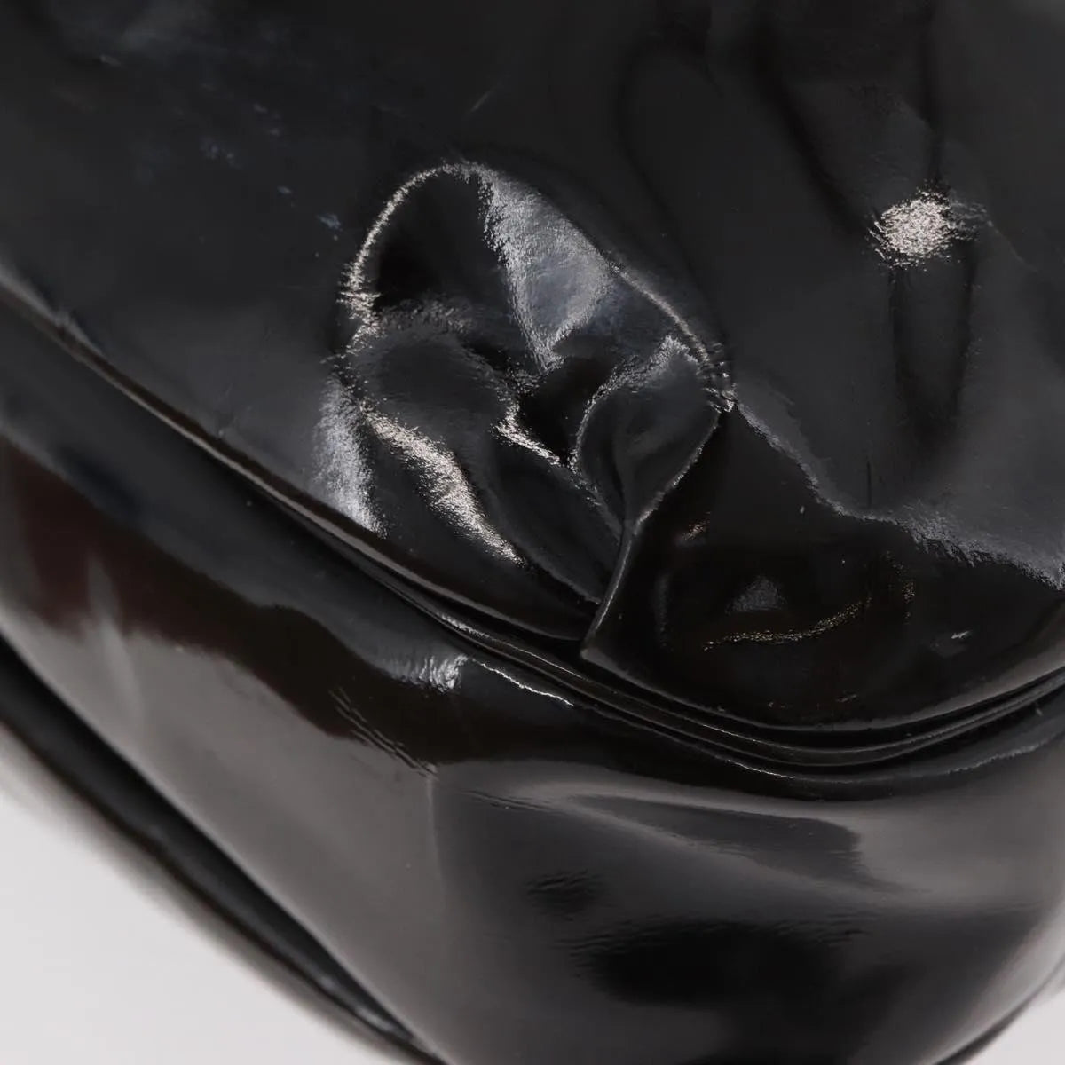 Salvatore Ferragamo Gancini Patent Leather Brown Patent_Leather Handbag (Pre-Owned)