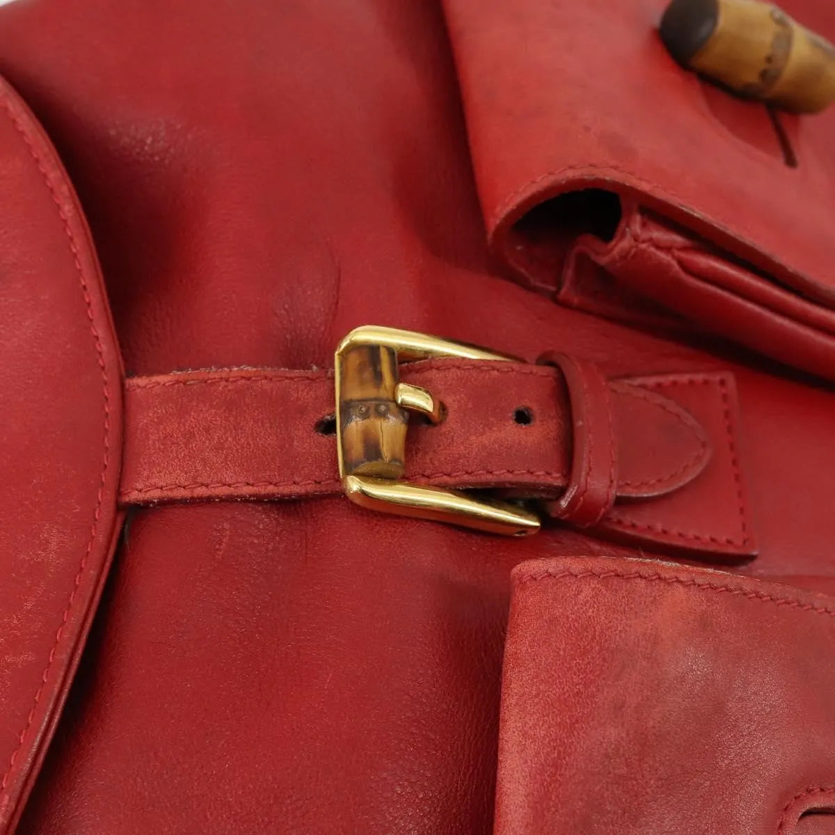 Gucci Vintage Bamboo Leather Red Leather Backpack Bag (Pre-Owned)