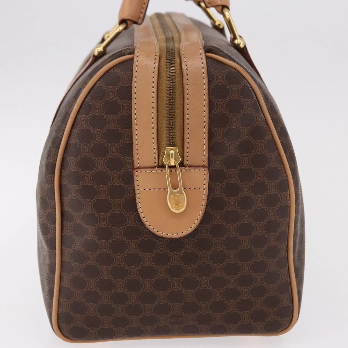 Celine Vintage Macadam Boston Canvas And Leather Brown Pvc Handbag (Pre-Owned)
