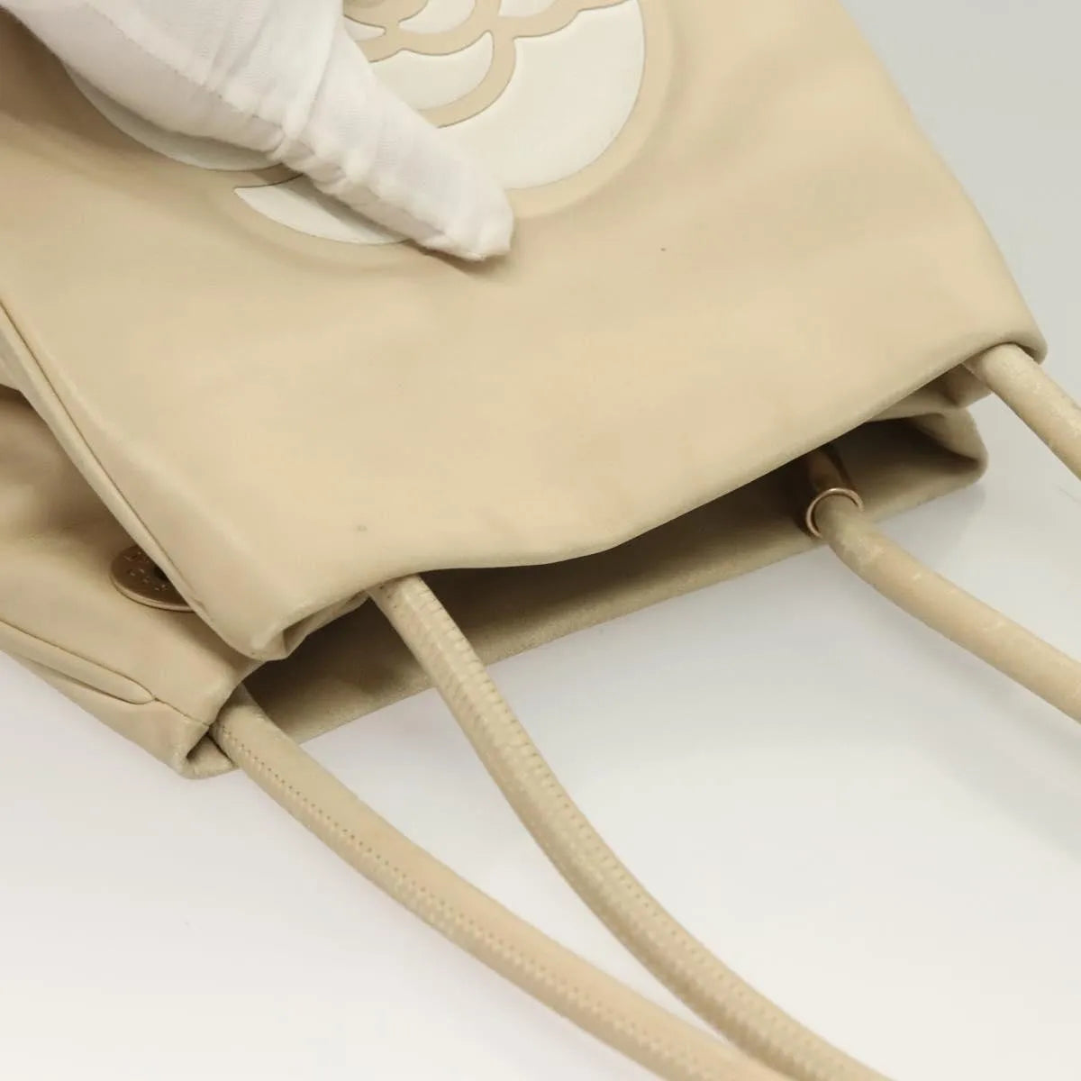 Chanel Camellia Tote Leather Beige Leather Tote Bag Bag (Pre-Owned)