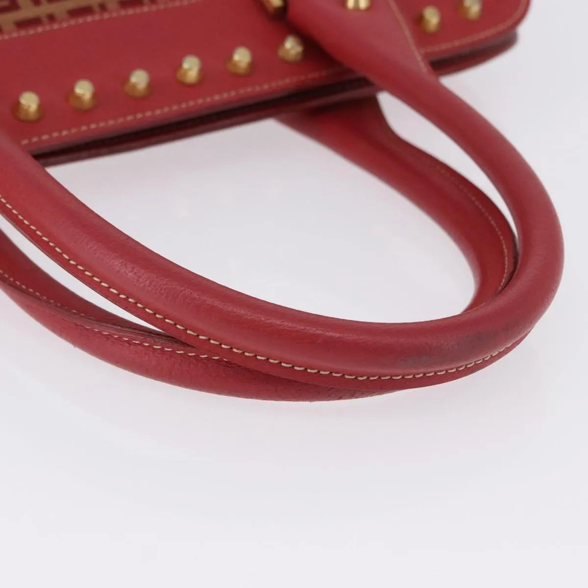 Fendi Studded Handle Canvas Red Canvas Handbag (Pre-Owned)