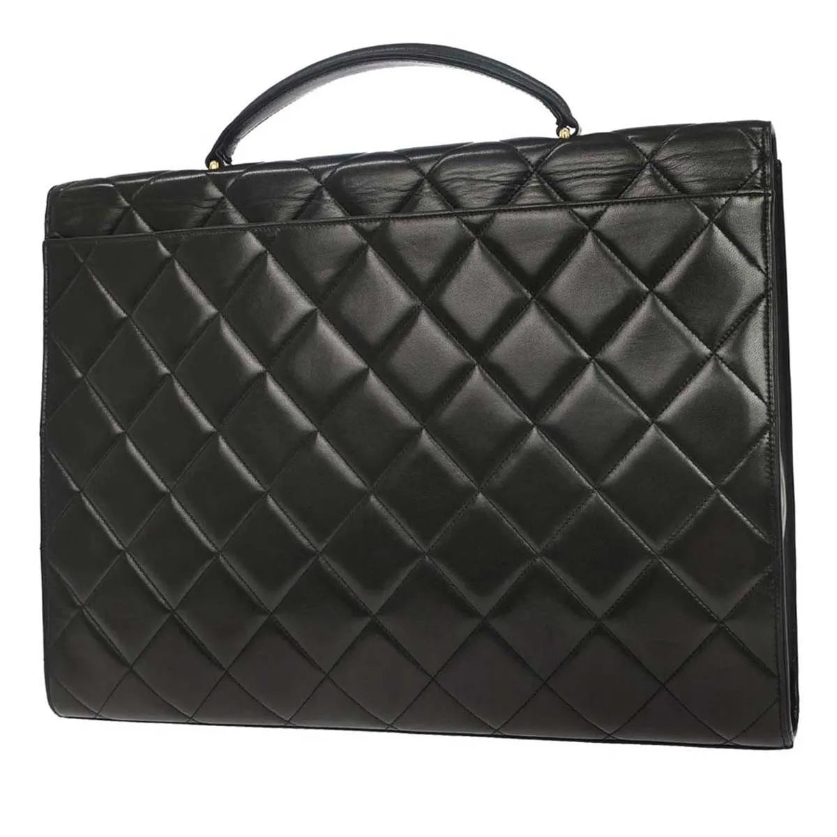 Chanel Vintage Cc Briefcase Quilted Lambskin Black Leather Briefcase Bag (Pre-Owned)