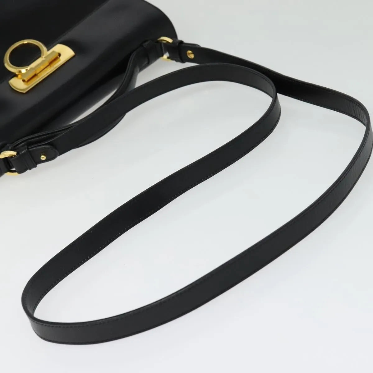 Salvatore Ferragamo Gancini Convertible Top Handle Leather Black Leather Handbag (Pre-Owned)