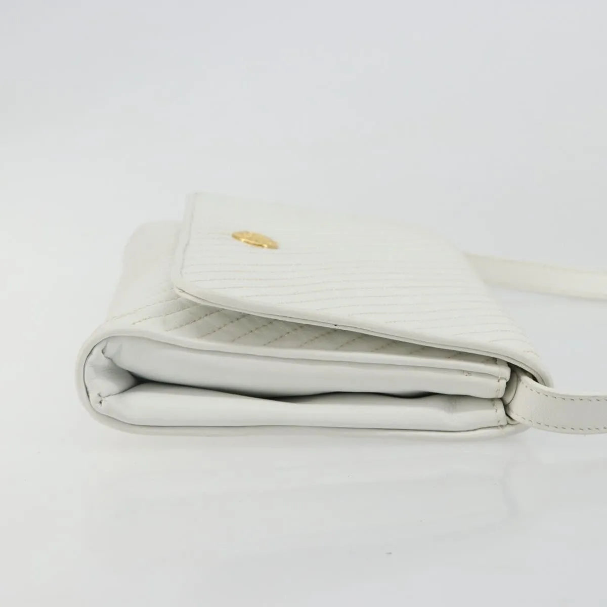 Celine Vintage Flap Quilted Leather White Leather Shoulder Bag Bag (Pre-Owned)