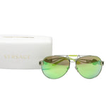 Versace Mirrored Lime Green Metal Aviator Sunglasses