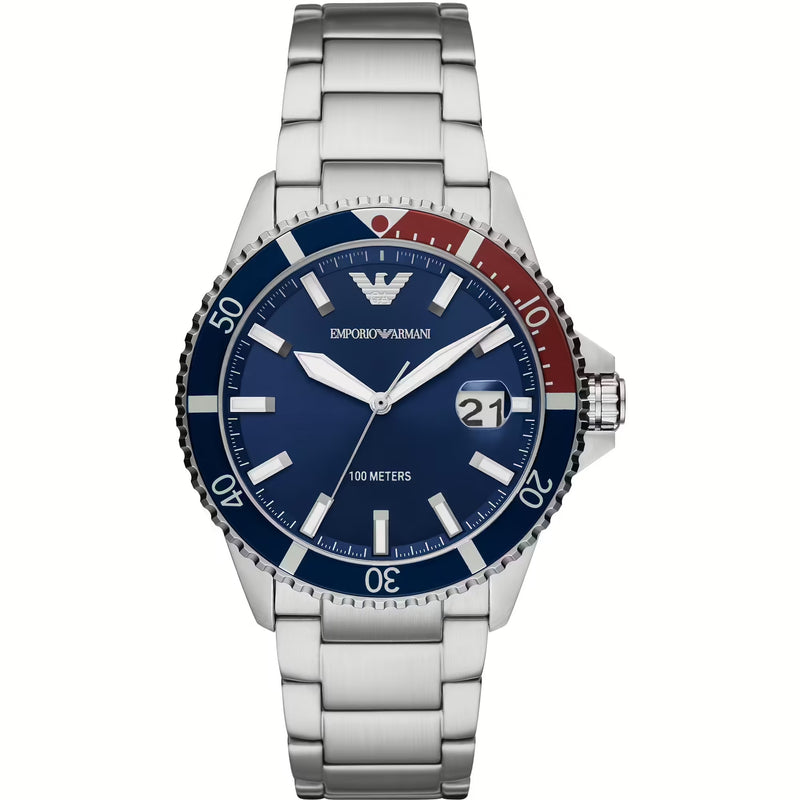 Emporio Armani Elegant Steel Quartz Men's Watch – Ocean Blue Men's Dial
