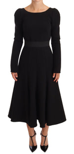 Dolce & Gabbana Black Wool Stretch Sheath Open Back Women's Dress
