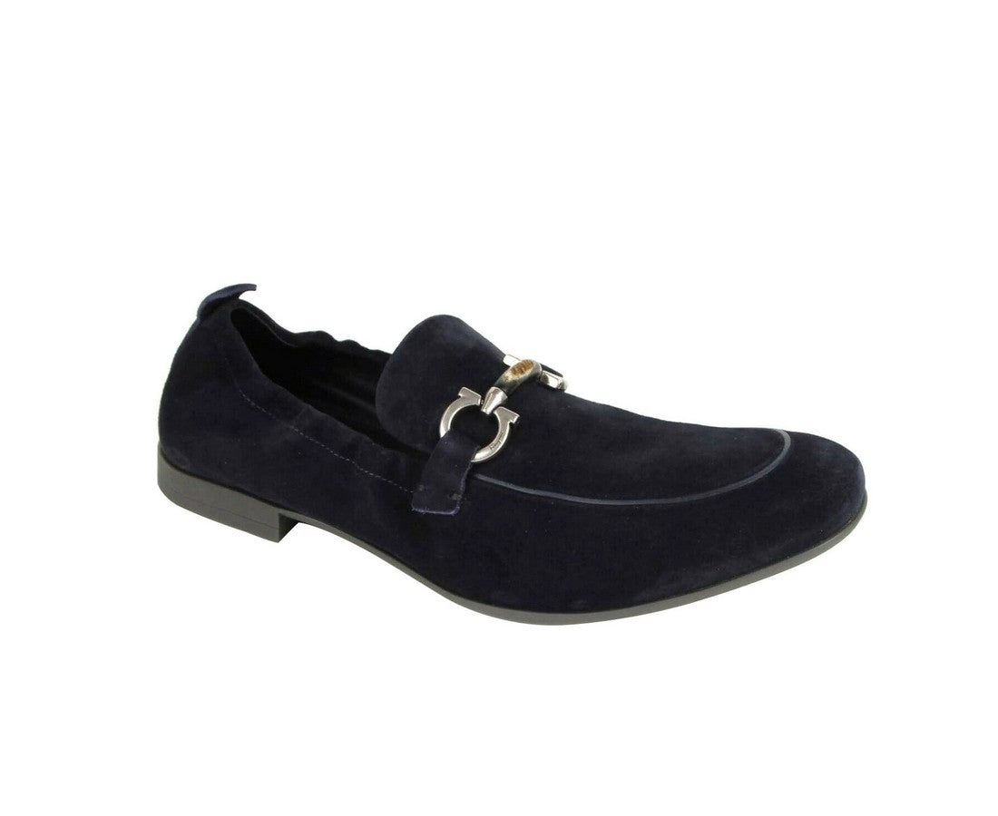 Celso Dark Blue Suede Stretch Horsebit Loafer