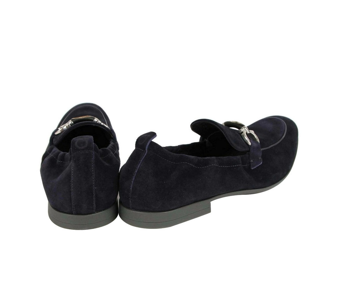 Salvatore Ferragamo Men's Celso Dark Blue Suede Stretch Horsebit Loafer 0689525