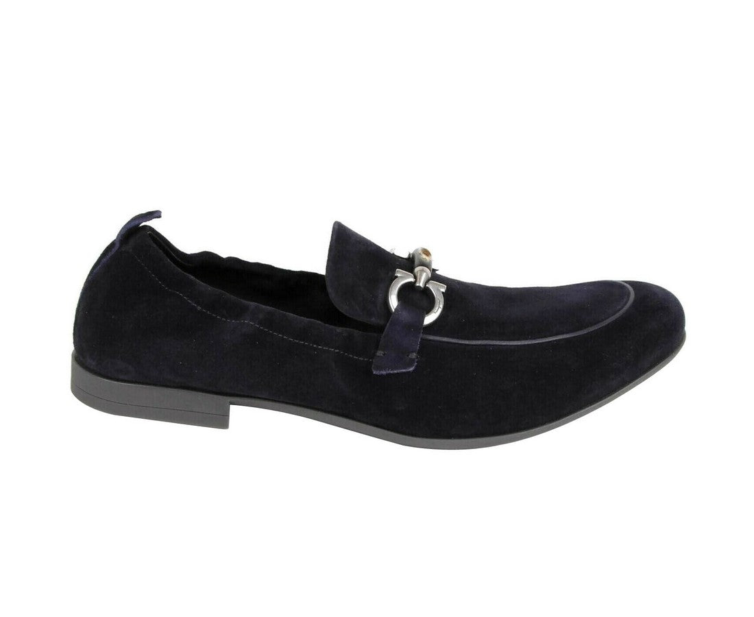 Salvatore Ferragamo Men's Celso Dark Blue Suede Stretch Horsebit Loafer 0689525